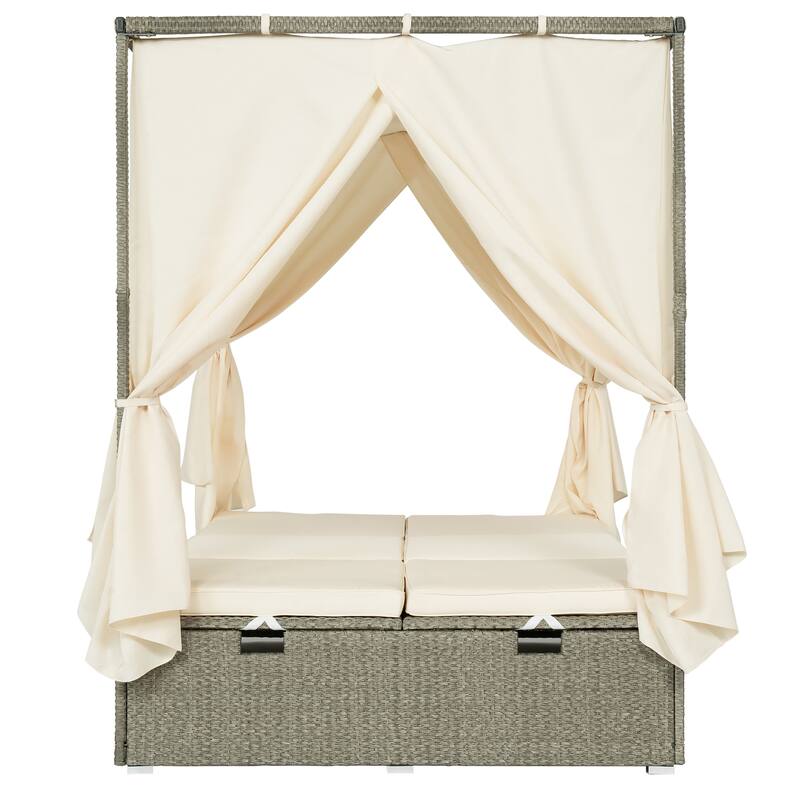 High Comfort Style Adjustable Sun Bed with Curtain for Patio, Balcony or Backyard