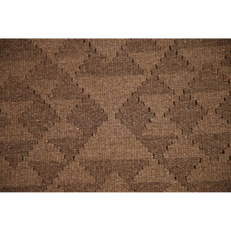 Reversible Brown Kilim Oriental Area Rug Hand-woven Wool Carpet - 3'3" x 4'11"