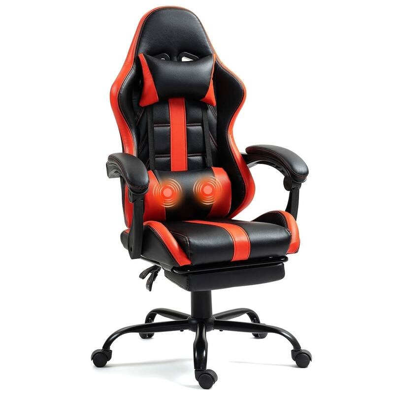 EROMMY RGB LED Gaming Chair with Thickened Massage Lumbar Pillow & Upgraded Footrest, Reclining Ergonomic Chair