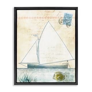 Stupell Antique Sailboat & Postal Stamp Framed Floater Canvas Wall Art ...