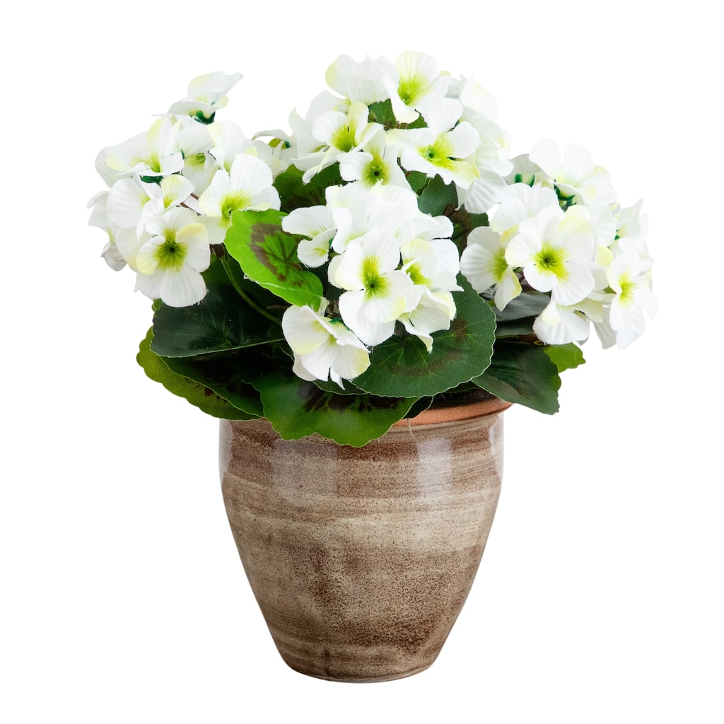 11-in UV Resistant Artificial Geranium in Ceramic Planter