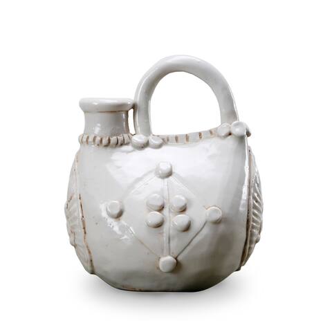Artissance 6"H Off White Porcelain Glaze Wine Pot With Tick Flowers, Home Garden Accent Decor