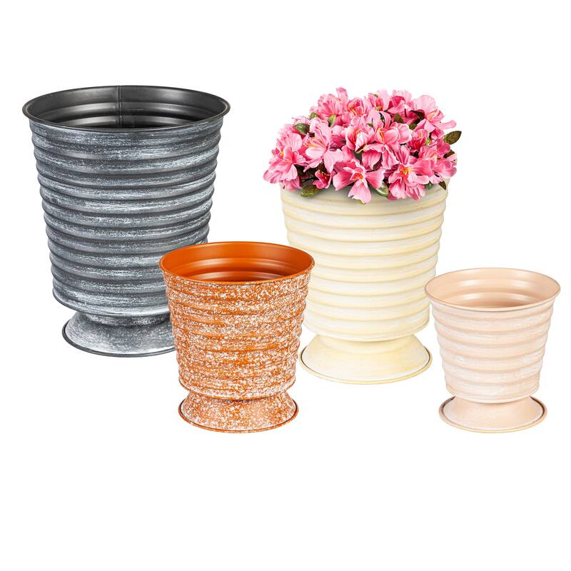 10" Multi-Color Metal Flower Pots, Set of 4
