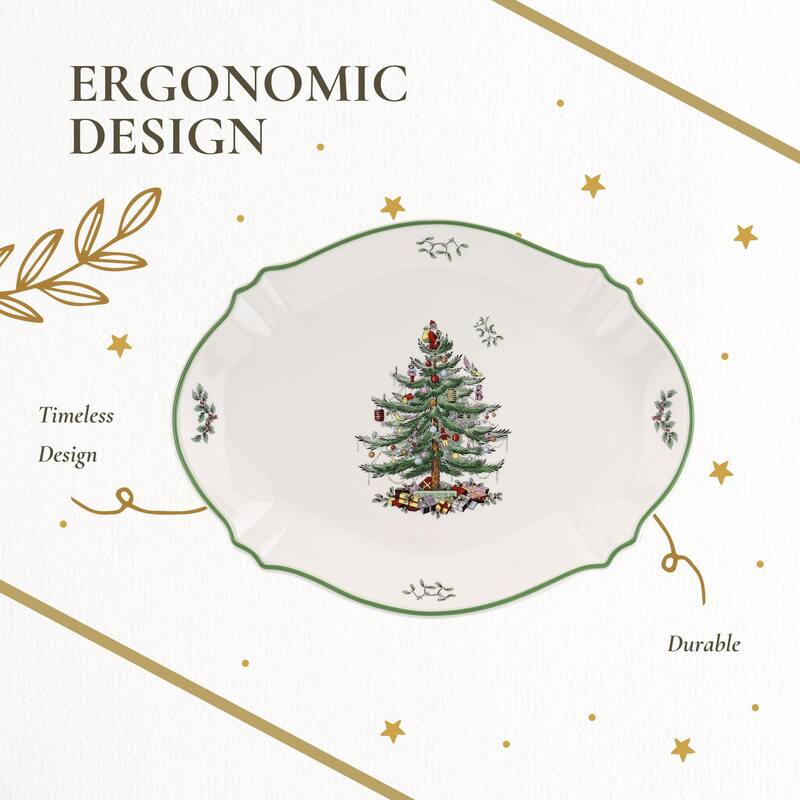 Spode Christmas Tree Oval Platter - 17" L x 14" W
