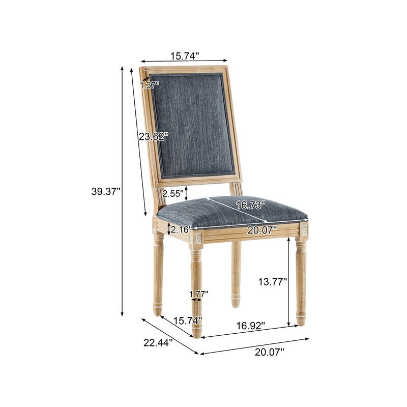 [Set of 2]Dining Chairs -Elegant Cane Backrest & Upholstered Seats with Fluted Legs -Rustic Weathered Finish -Rubberwood Frame