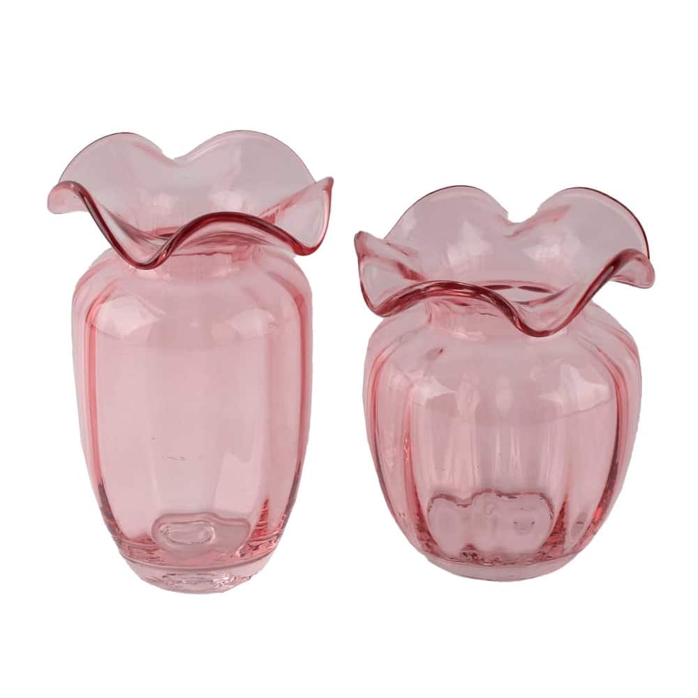 Fleurine Set of 2 Fluted Blooming Decorative Glass Flower Table Vases