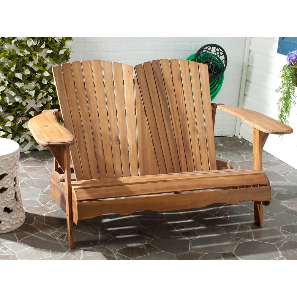 SAFAVIEH Outdoor Fanie Adirondack Acacia Wood Bench - 57Wx37Dx33H