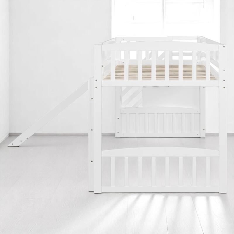 Twin Size Loft Bed with Slide, Staircase Storage Drawers, Convertible Ladder, and Guardrails, No Box Spring Needed