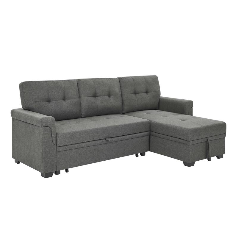 86'' Gray Polyester Pull-Out Sofa Bed, Reversible L/R