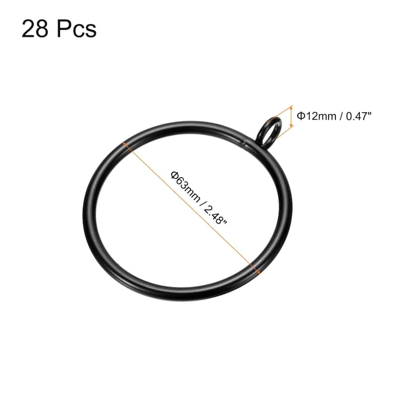 28 PCS Curtain Rod Rings with Eyelets - Black - 2.2 Inch