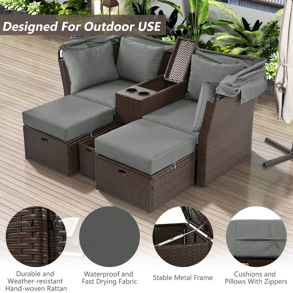 Recline Loveseat Sofa Daybed Convertible Sofa Bed with Foldable Awning