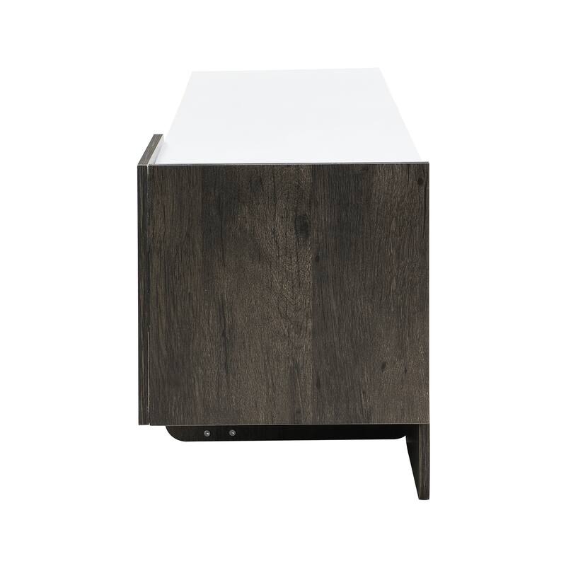 Mid-Century Modern Rattan TV Stand for TVs up to 75", 67.9" Media Console Entertainment Cabinet with Solid Wood Legs