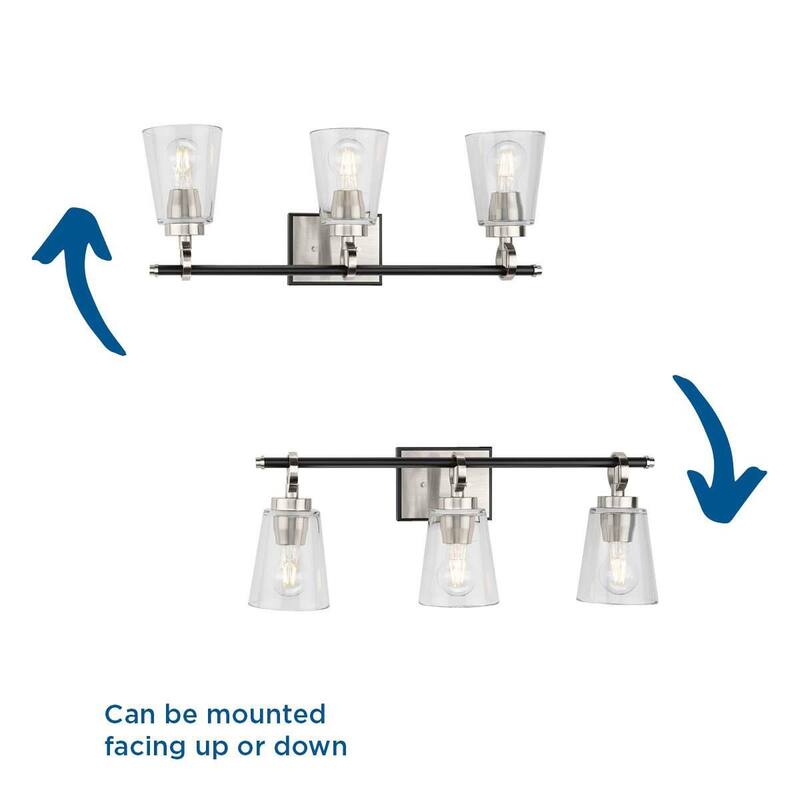 Cassell Collection Three-Light Brushed Nickel Matte Black Luxe Industrial Bath & Vanity Light - 24.12 in x 6.62 in x 9.12 in