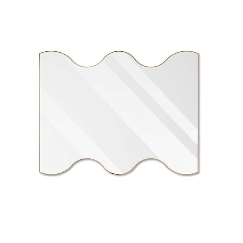 Golden Rectangular Wall Mirror with 2 Wavy Sides Metal Framed