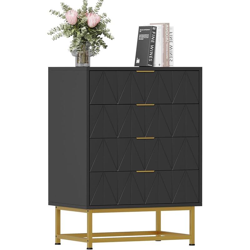 4-Drawer Fabric Dresser with Wood Top – Small Storage Chest & Clothes Organizer, Modern Nightstand or End Table
