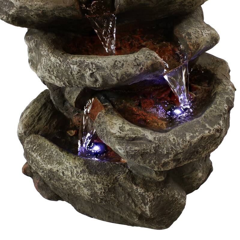 6 Tier Stone Falls Tabletop Indoor Water Fountain Feature w/ LED - 15"