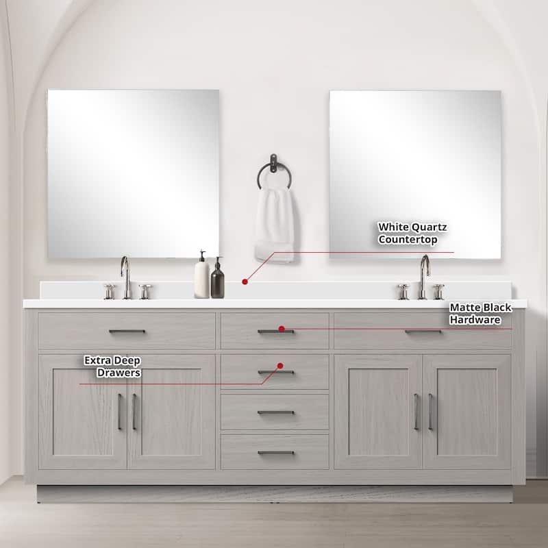 Abbey Bath Vanity with Quartz Top, Sink, Mirror and Faucet