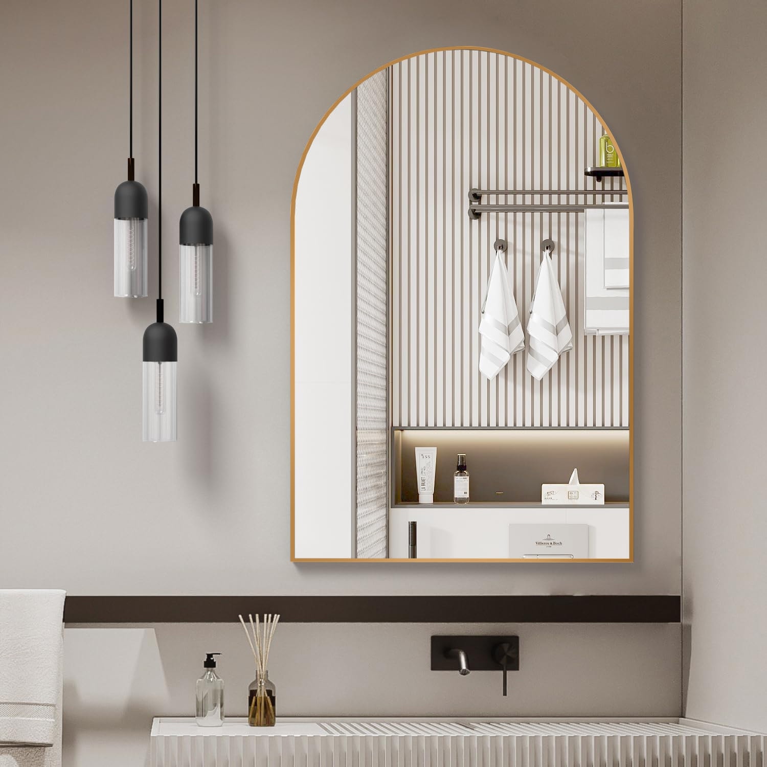 Metal Framed Arched Bathrrom Mirror for Wall