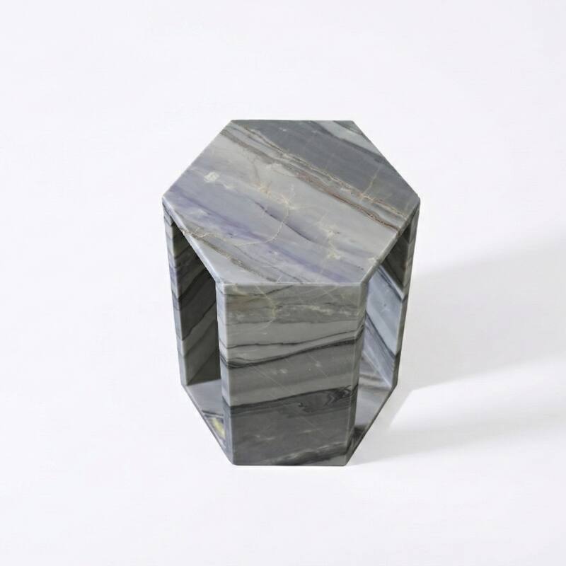 Roomfitters Luxury Natural Marble Hexagon Side Table, Solid Stone Geometric Pedestal End Table, Polished Finish