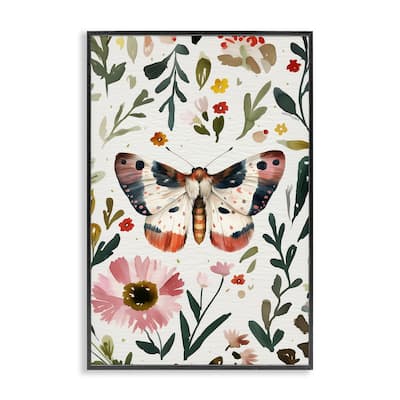 Stupell Moth & Organic Flowers Framed Giclee Art Design By The Dutch Lady