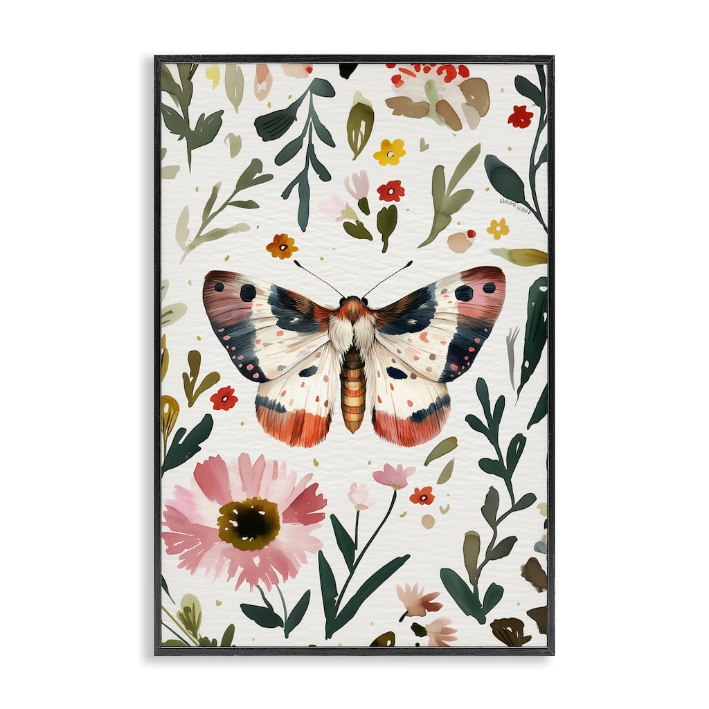 Stupell Moth & Organic Flowers Framed Giclee Art Design By The Dutch Lady