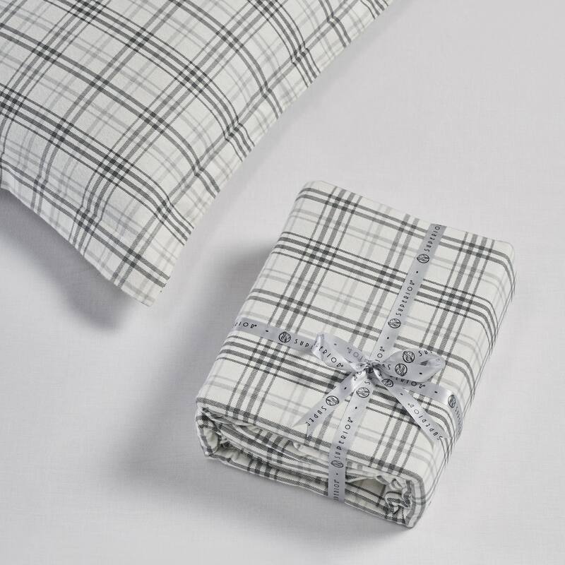 Superior Plaid Flannel Cotton Classic Rustic Farmhouse Duvet Cover Set
