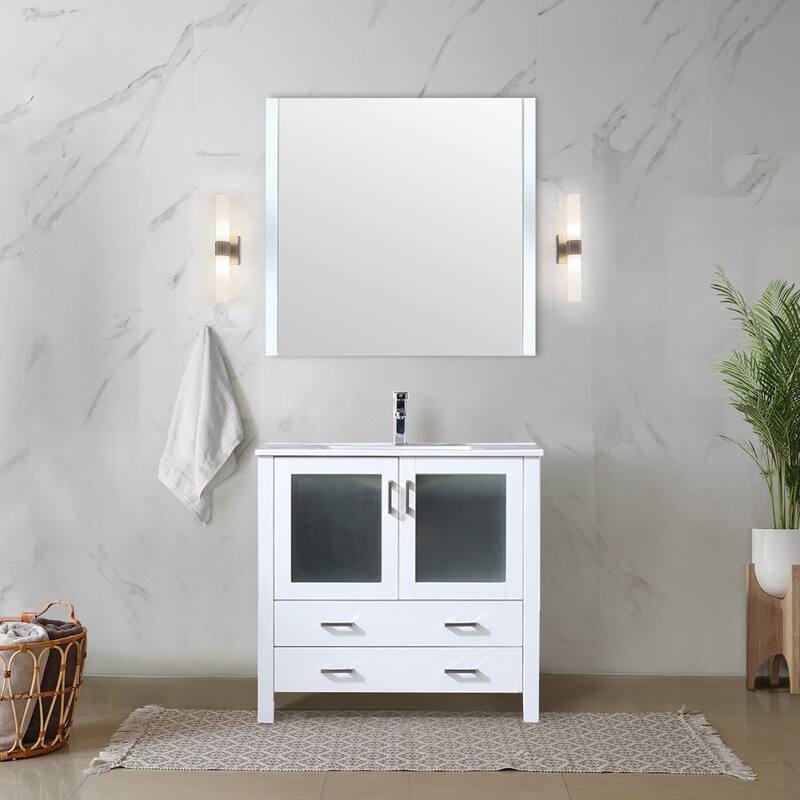 Volez Bath Vanity, White Ceramic Top and Mirror