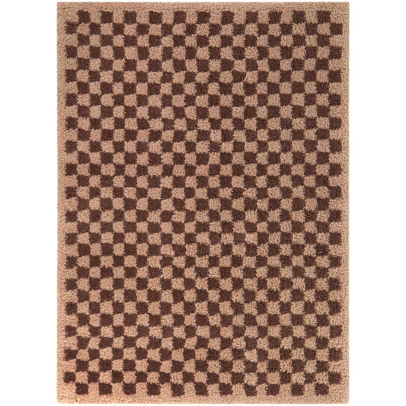 Covey Plush Checkered Thick Shag Area Rug - 7'10" x 10' - Burgundy/Blush