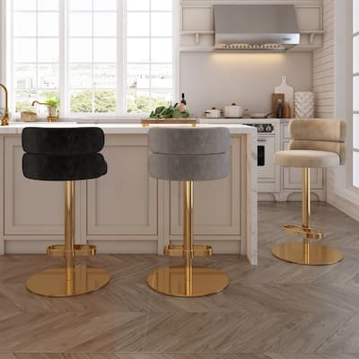 Modern Velvet Bar Stool with Height Adjustment and 360-Degree Swivel