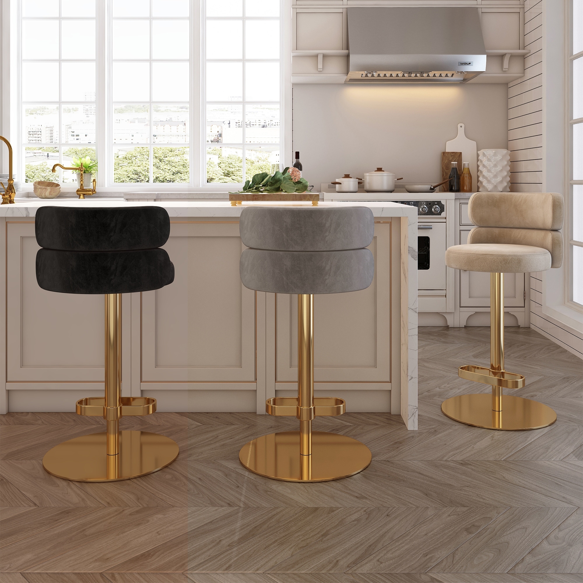 LUXMOD Italian-Inspired Adjustable Swivel Velvet Counter & Bar Stool