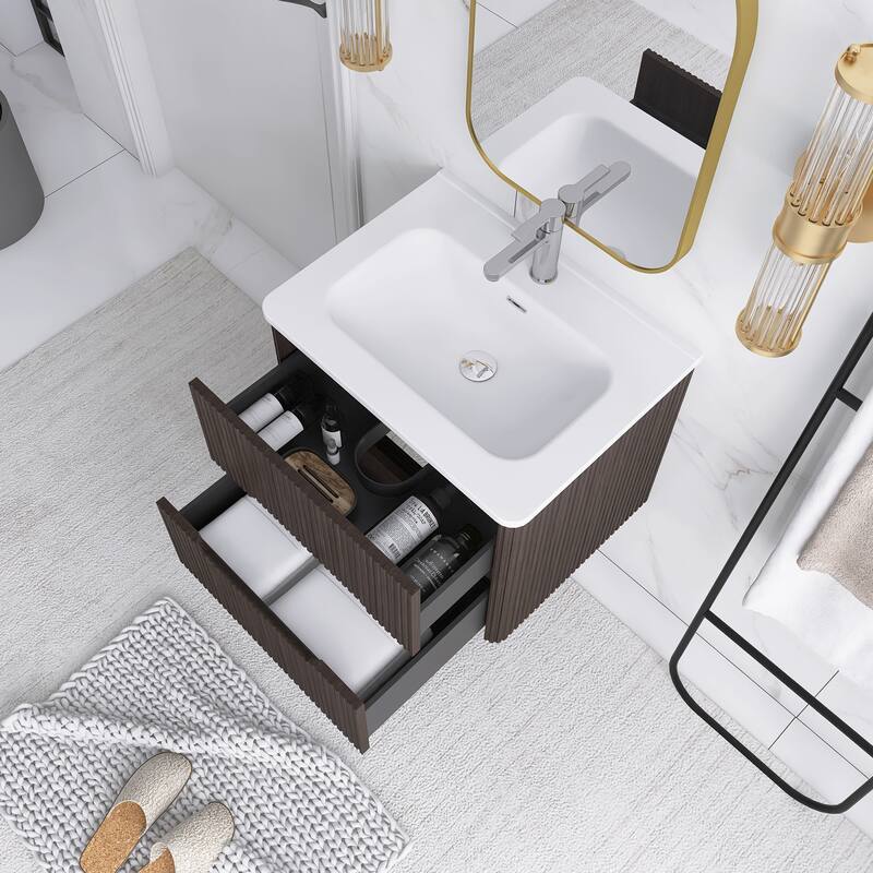 Floating Bathroom Vanity Integrated White Ceramic Sink
