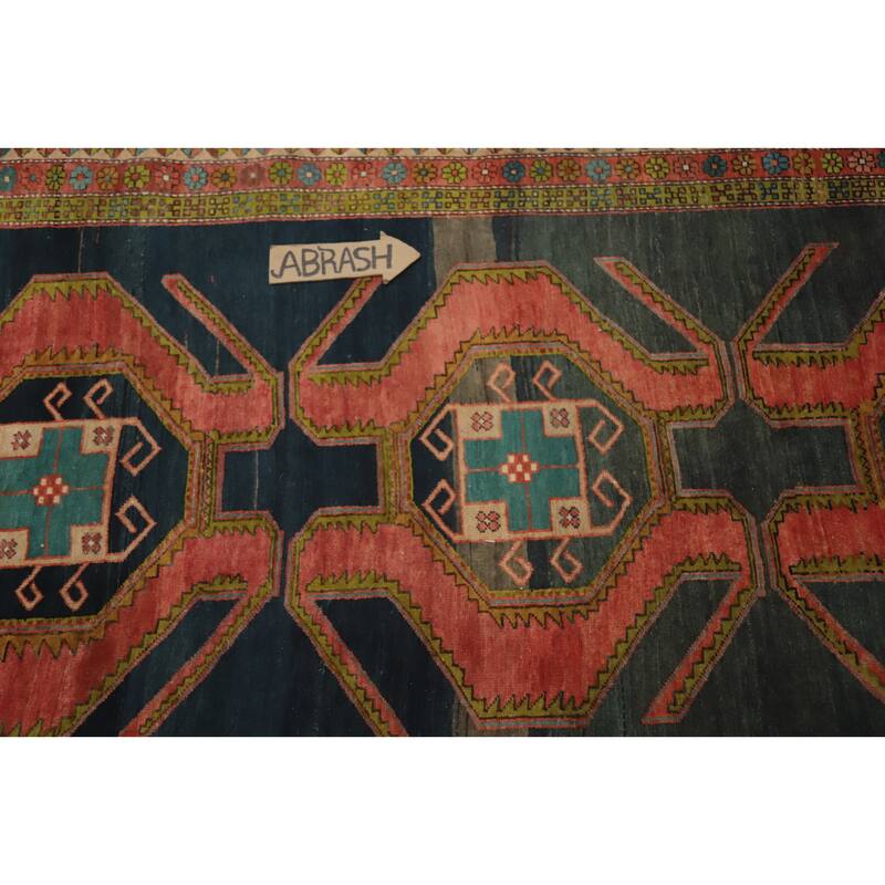 Hand Knotted Oriental 100% Wool Carpet Traditional Tribal Navy Blue & Blues Meshkin Runner Rug - 11' 0'' X 4' 1''