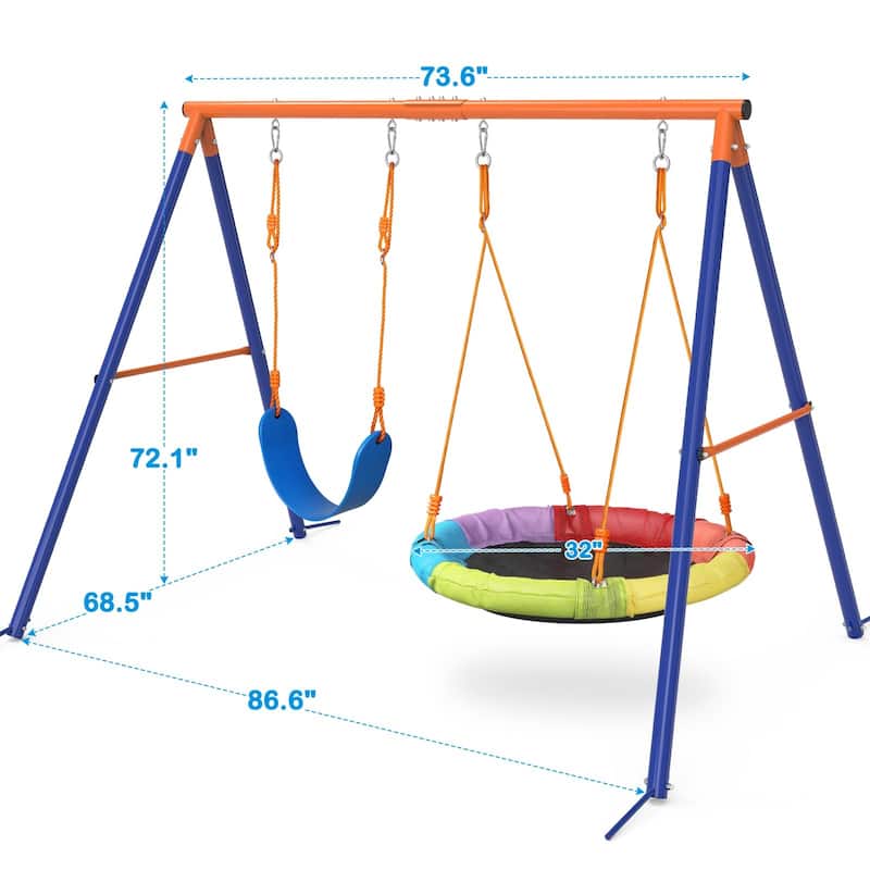 Swing Set with Stand for Kids Heavy-duty Metal A-Frame Outdoor - 86.6 X 68.5 X 72.1 in