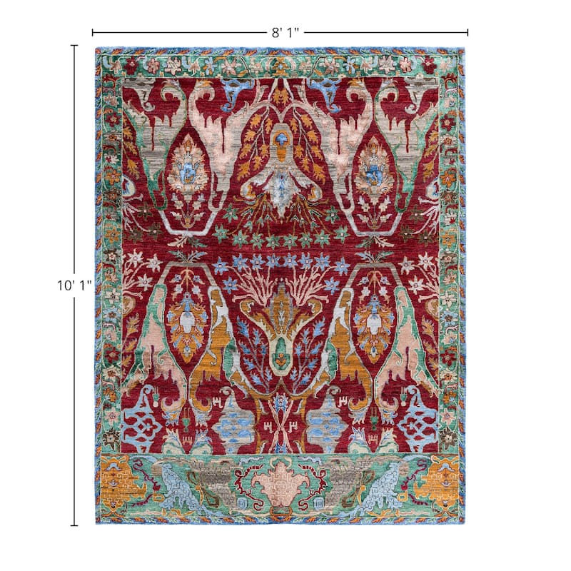 Modern One-of-a-Kind Hand-Knotted Area Rug, Red - 8' 1" x 10' 1"