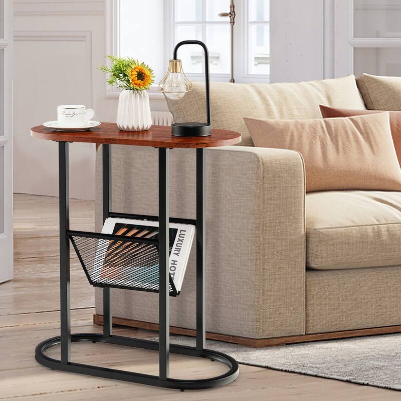 Costway 2 PCS 2-tier Side Table Oval Narrow End Table Nightstand - 23'' x 11'' x 25.5''