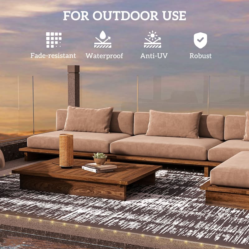 Outsunny Reversible Outdoor Rug Carpet with LED Lights, 10' x 8' PP Straw Rug - 8' x 10'