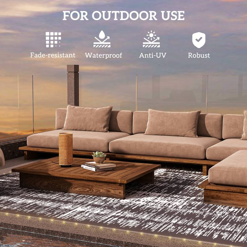 Outsunny Reversible Outdoor Rug Carpet with LED Lights, 12' x 9' PP Straw Rug, Portable RV Floor Mat - 9' x 12'