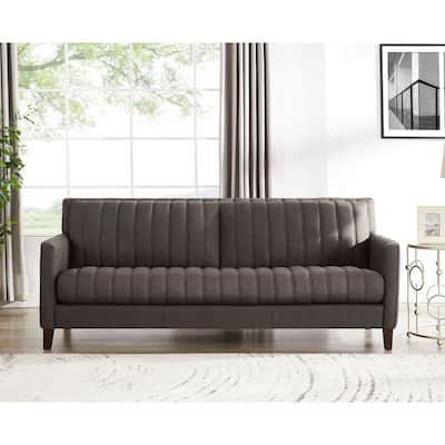 Hydeline Ennis Top Grain Leather Sofa Couch with Feather, Memory Foam and Springs