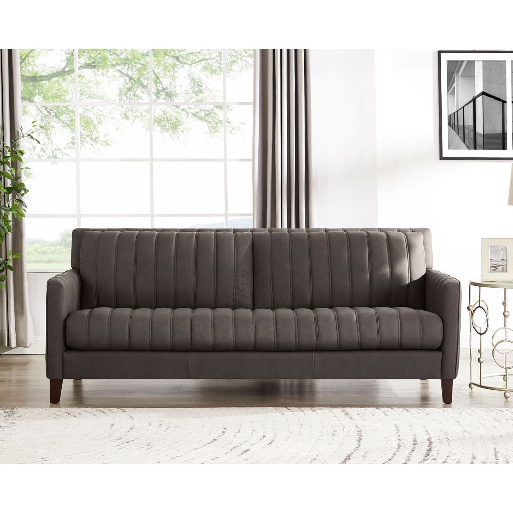 Hydeline Ennis Top Grain Leather Sofa Couch with Feather, Memory Foam and Springs