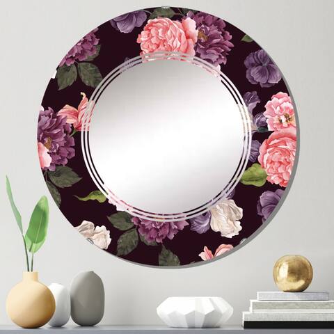 Designart 'Beige And Purple Vintage Flowers IV' Printed Traditional Wall Mirror