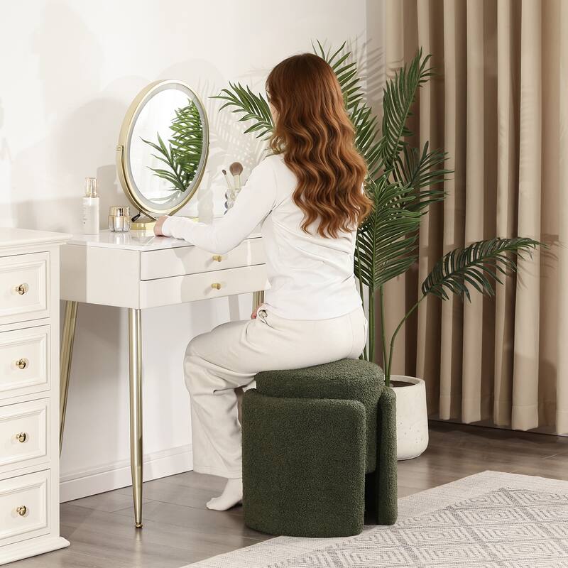 Adeco Round Ottoman Teddy Foot Stool for Living Room Bedroom