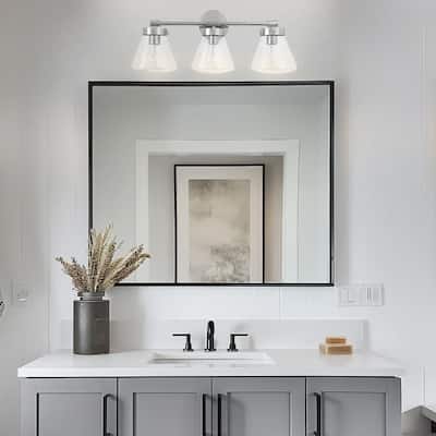 Glam Modern Farmhouse 3-Light Nickel Vanity Light - 30.3"L x 7.67"W x 10.1"H