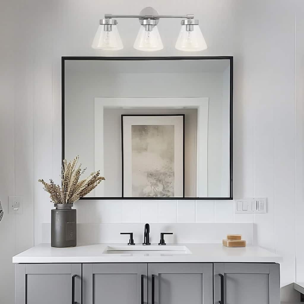 Glam Modern Farmhouse 3-Light Nickel Vanity Light - 30.3"L x 7.67"W x 10.1"H