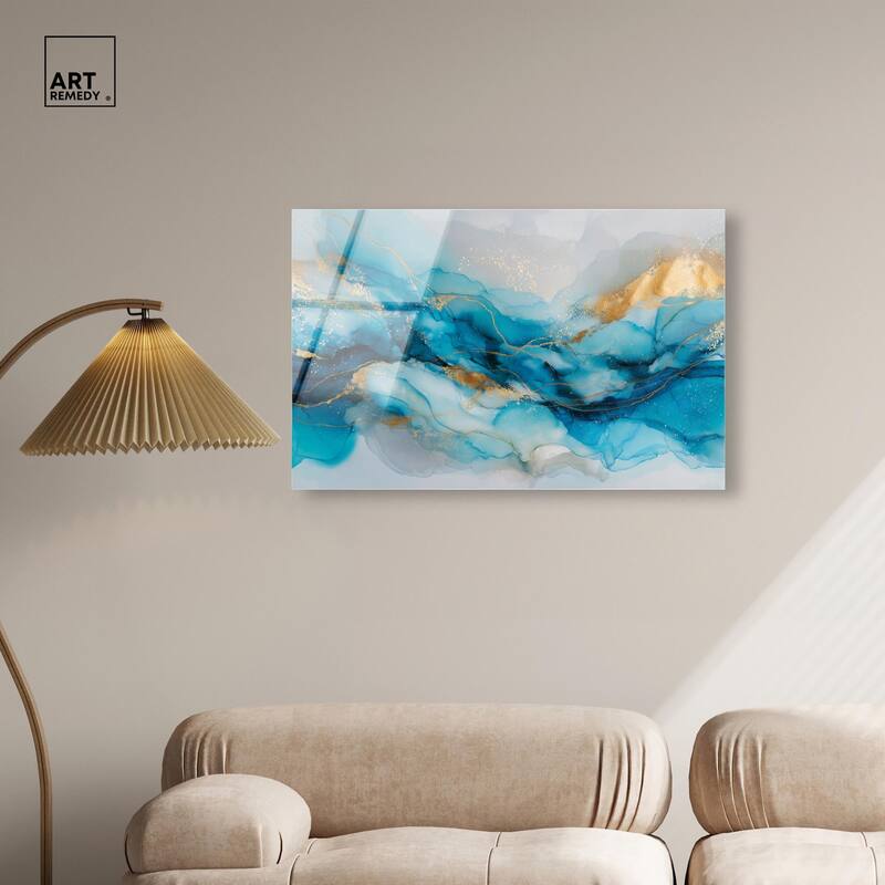 Ethereal Blue and Gold Acrylic by Art Remedy, Ready to Hang