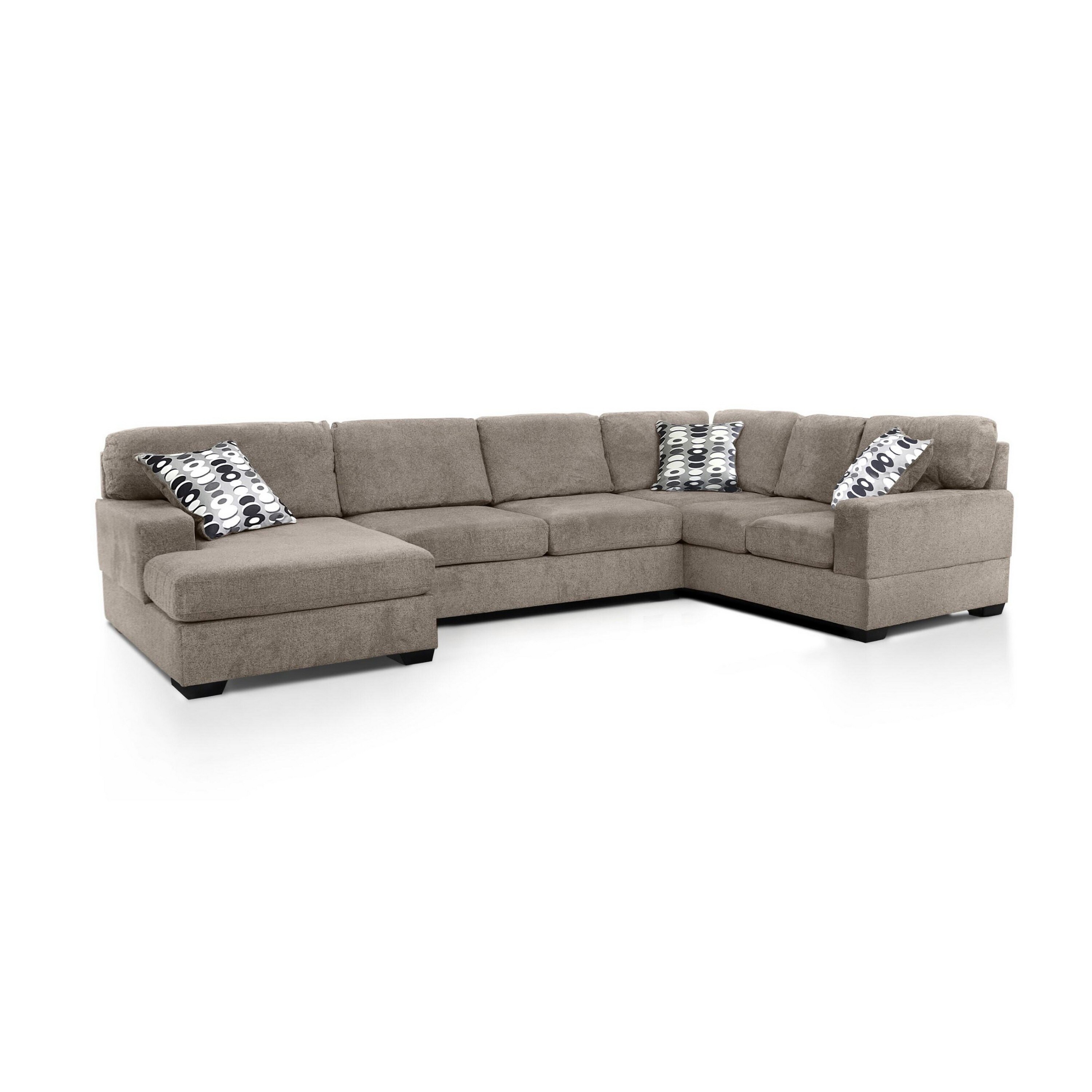 Zia 93 Inch Wide Sectional Sofa with Double Chaise Pillows Gray Chenille