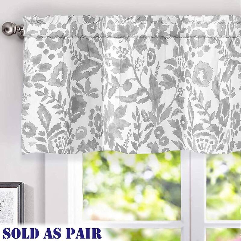 DriftAway Julia Geo/Leaf Window Curtain Valance Pair - Grey