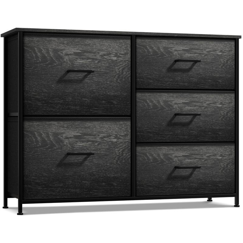 Dresser w/ 5 Drawers - Furniture Storage Tower Unit for Home, Bedroom - Rustic Black - 5-drawer