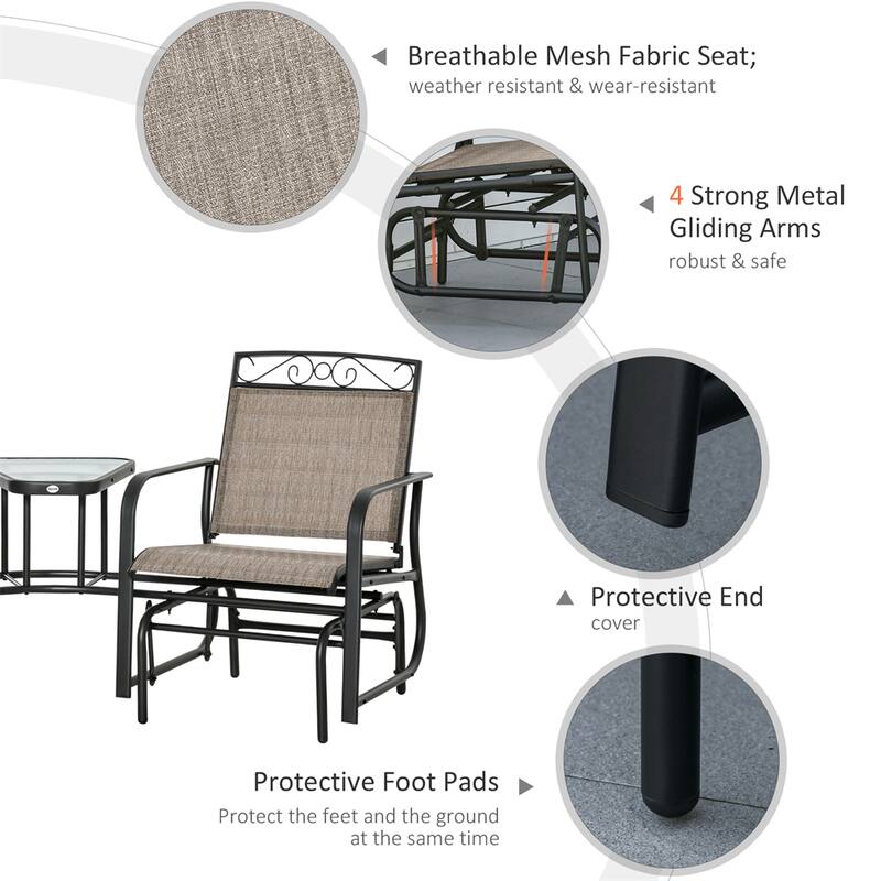 2-Seat Outdoor Glider Chairs with Coffee Table