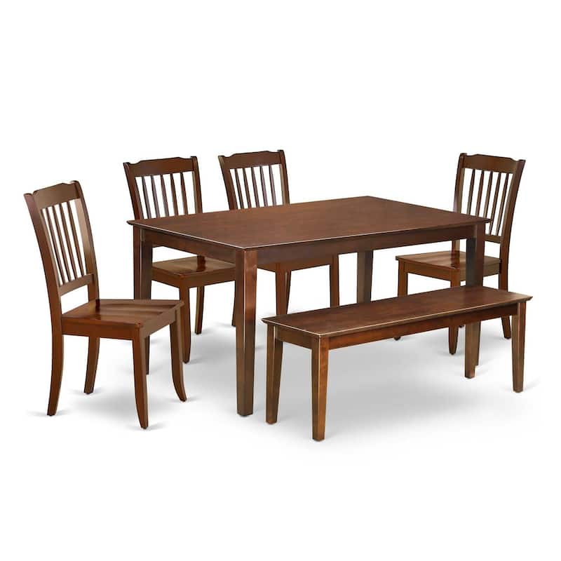 Coastal Dining Set 6Pc - 60" Table, 4 Chairs & Bench - Outdoor Patio Furniture