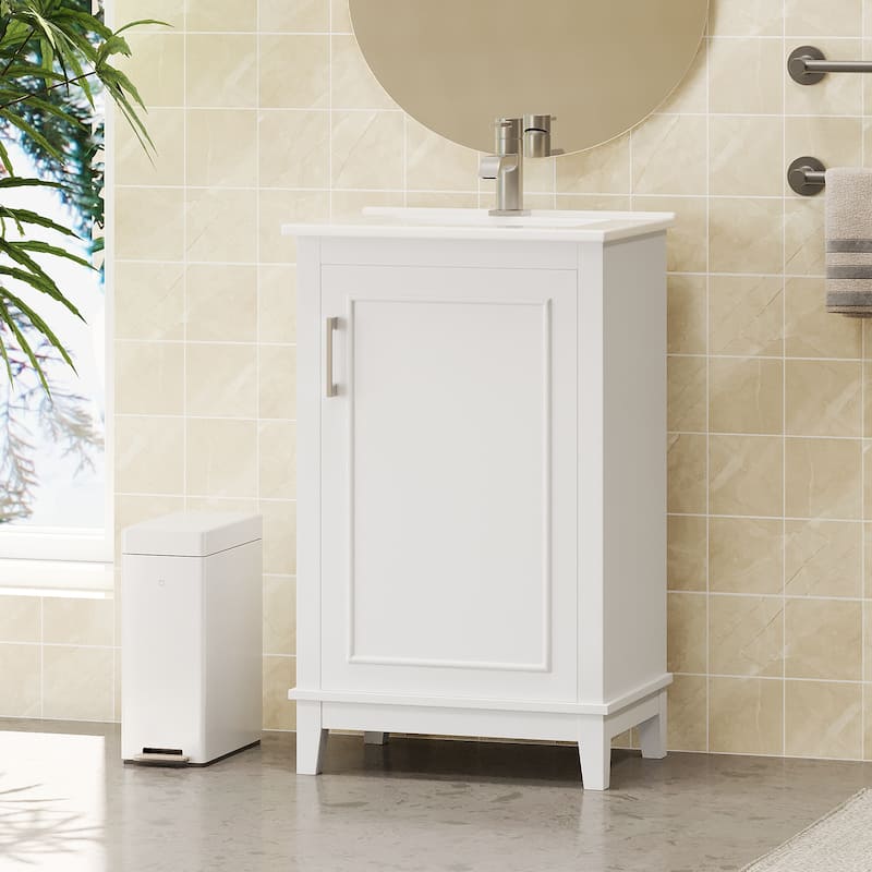 Bathroom Vanity with Sink, Small Bathroom Cabinet with Storage Racks, Single Basin Vanity Set with Soft-Close Door